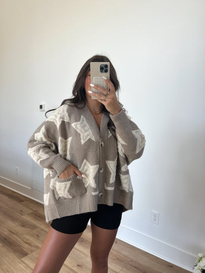 Oversized Star Cardigan (Taupe) (Restock)