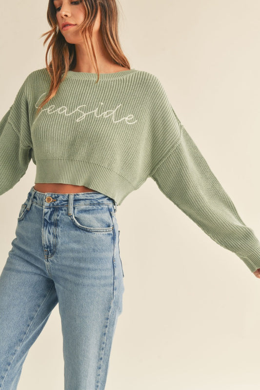 Seaside Cropped Knit Sweater Top